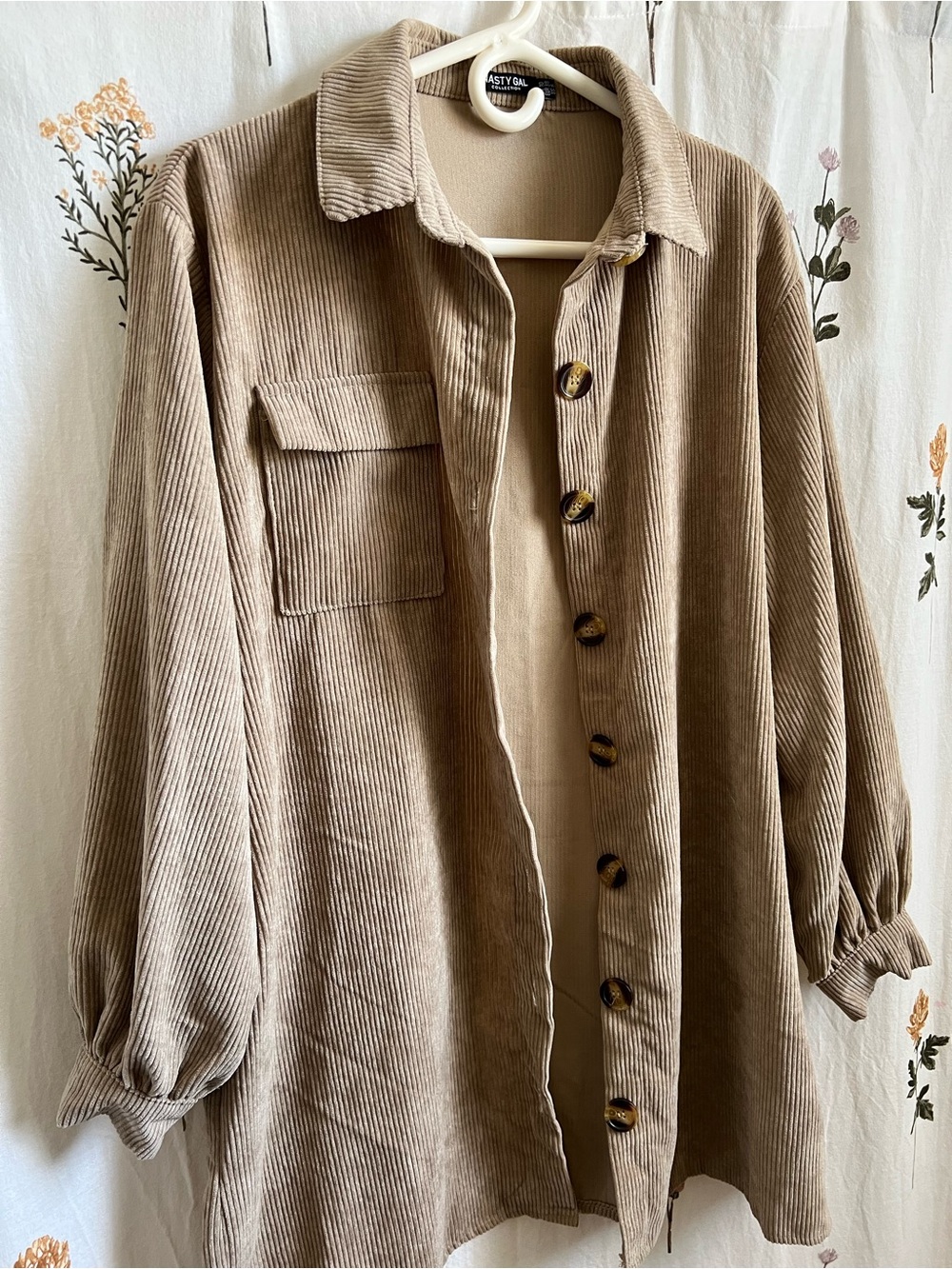 Nasty Gal Taupe Corduroy Utility Shirt Jacket